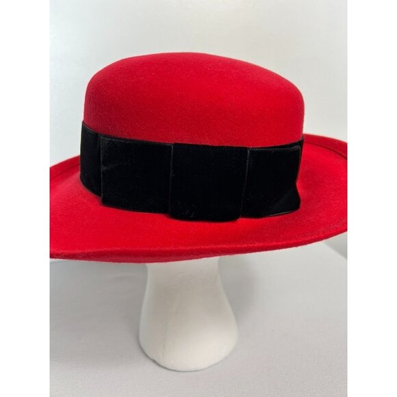 Vibes Women's Velvet Ribbon Trim Wool Hat in Red / Black - Sz S - Picture 2 of 10
